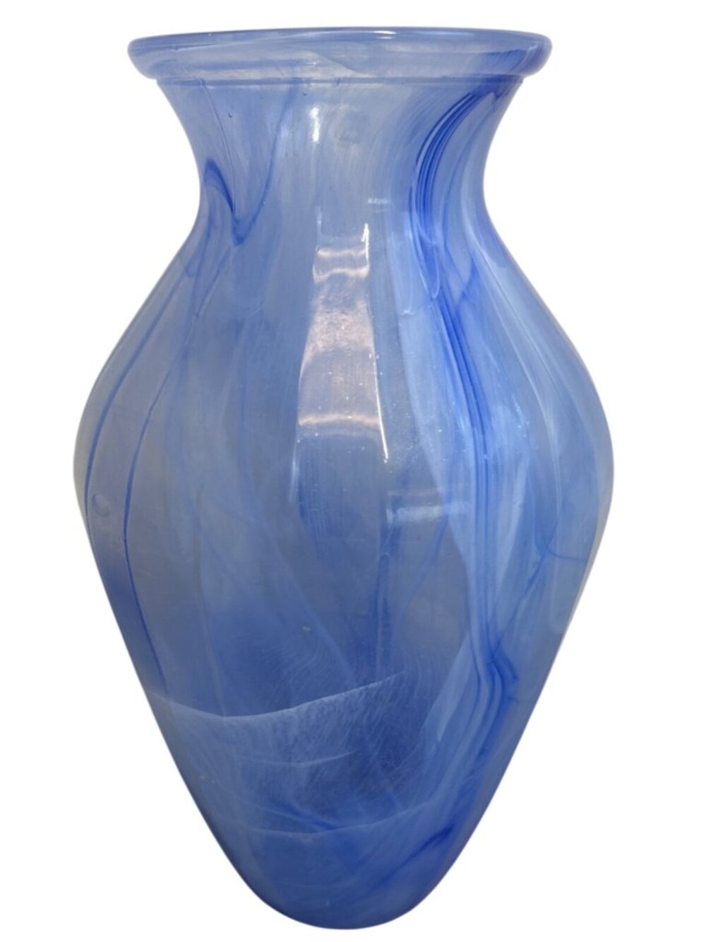 Lux Handmade Glass Vase 12" Blue Swirl Marbelized Coastal Italy